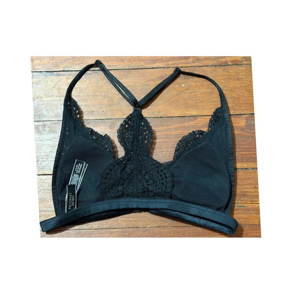 Victoria's‎ Secret Black Lace Front-Clasp Racerback Bralette Small S/P/CH